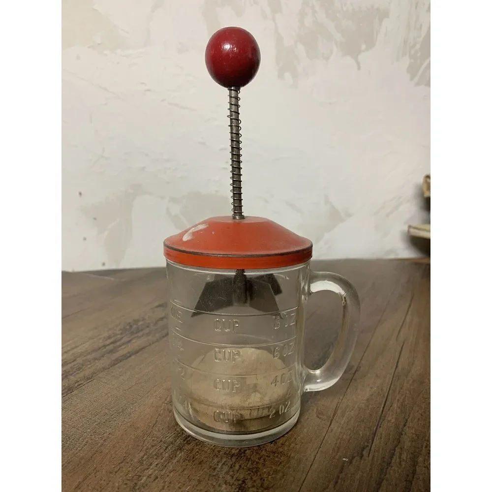 Vintage 1940s ANCHOR HOCKING ONE CUP‎ FOOD CHOPPER with wood insert